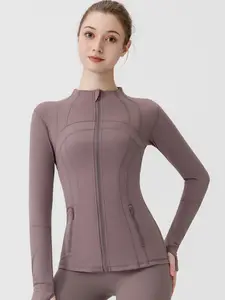 Women's Cropped Workout Jacket, Full Zip Slim Fit Running Athletic Top with Thumb Holes, Lightweight Yoga Jacket