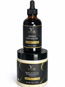 Kevory Strength & Growth Hair Care Set - Herbal Infused Oil & Bamboo Rosemary Deep Conditioner for Stronger Softer Manageable Hair