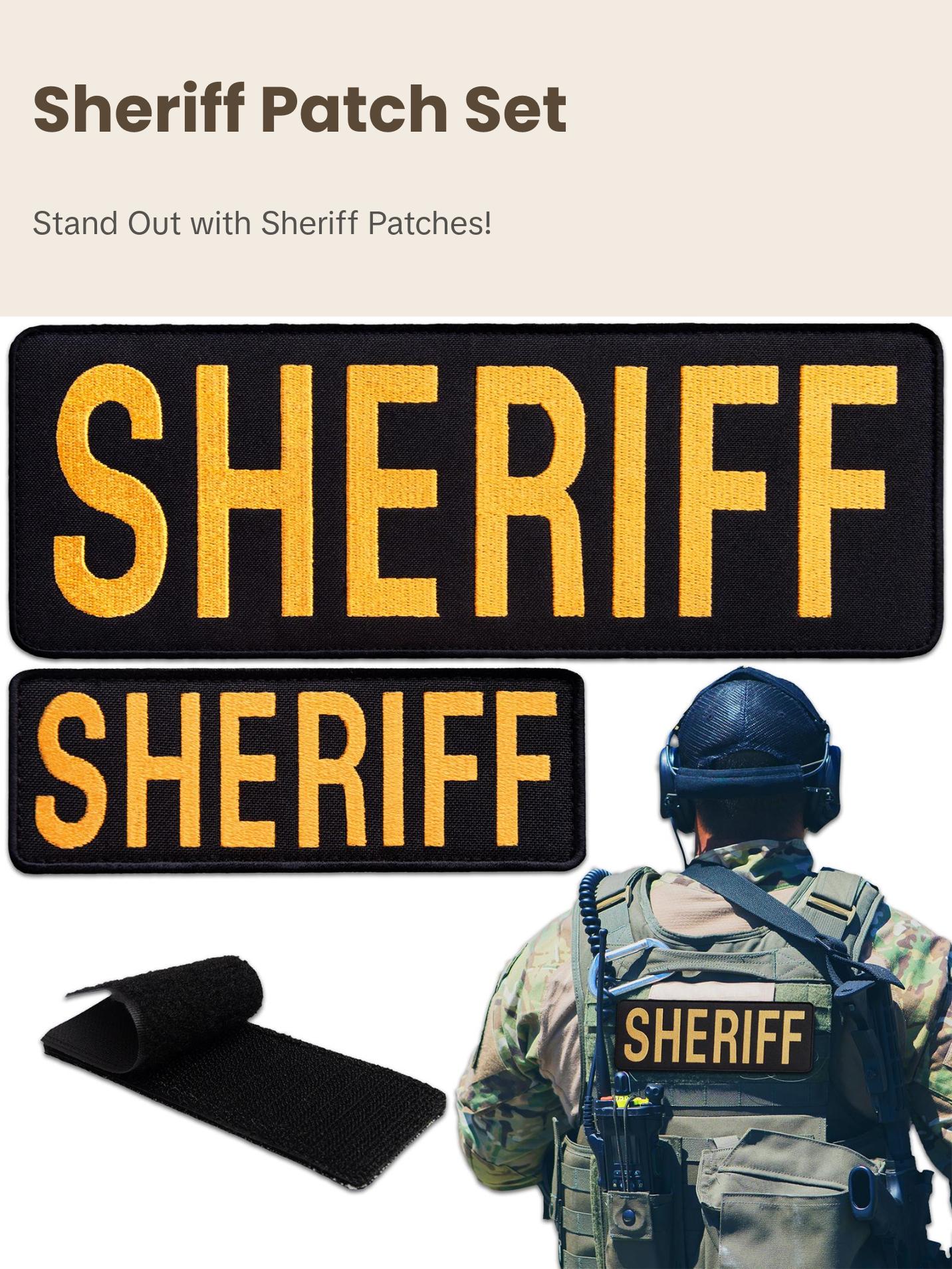 Bluyellow 2pcs Sheriff Patch Set – Embroidered Hook & Loop Costume Patches for Backpack, Dog Harness, Tactical Vest – Yellow on Black