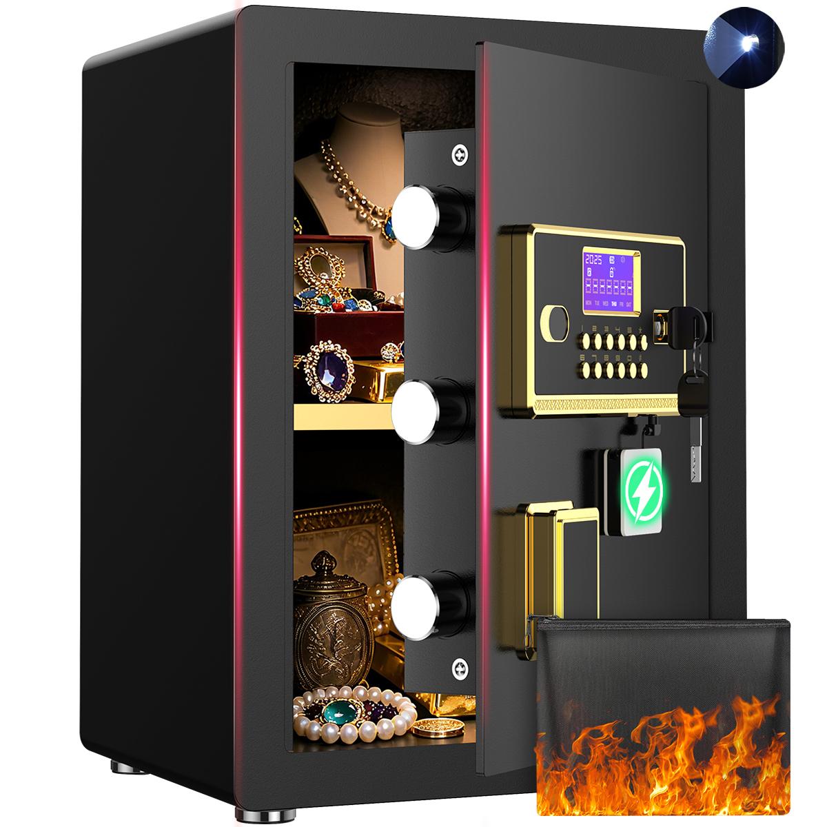 ACTIGER Large Safe Box with Digital Keypad, Electronic Lock, Smart Alarm System, and Dual Security Includes Fireproof Bag & Inner Locking Cabinet for Home, Office, and Business