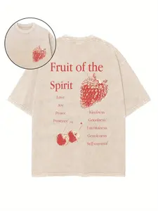Casual Graphic Tee Featuring Strawberries And The Fruit of The Spirit, Made from 230G. This Unisex Short-Sleeve Shirt Is Machine Washable And Makes a Great Christmas Gift for Loved Ones