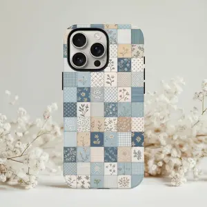 A Cottagecore-style blue beach quilted phone case, the perfect gift