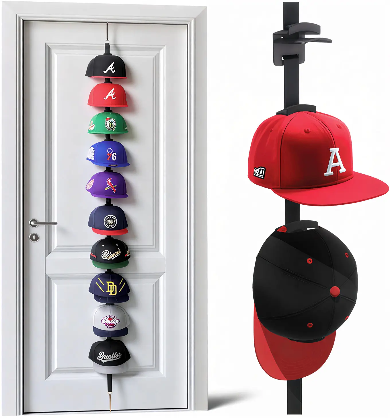 Over The Door Hat Rack 10 Layer - Baseball Cap Organizer Holds 10 Hats, Adjustable Hooks, Tool-Free Installation for Closet & Bedroom outdoorfun Hat Hanger Holder Hanging Hangable Hat Wall