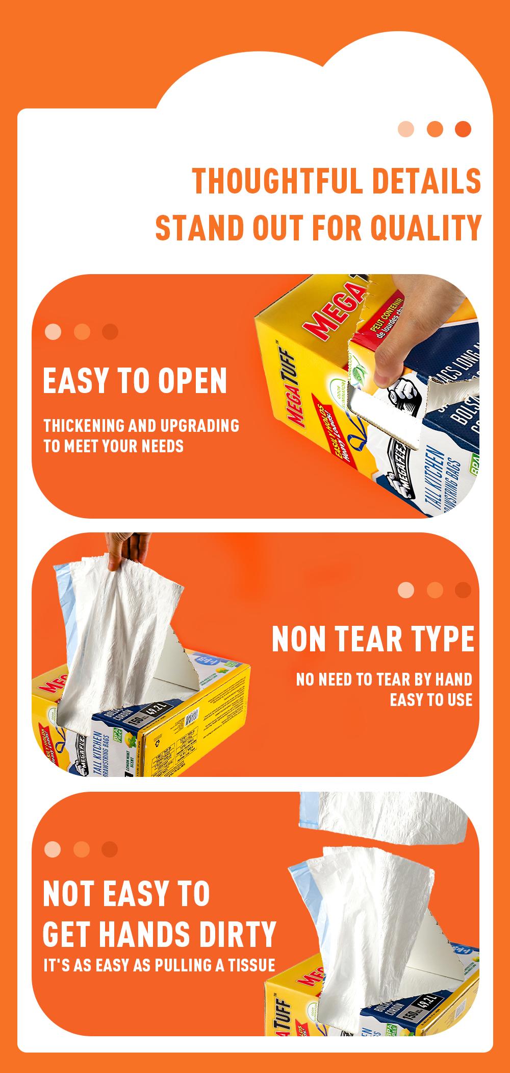 150 Bags 13 Gallon Boxed Disposable Non Tear Garbage Bag Puncture Tear Resistant Trash Bags, ODOR ELIMINATORTECHNOLOGY Kitchen Drawstring Garbage Bags Fresh Clean Scent With Lemon Mint Scent, 150 Count Easy To Usedrawstrings More Durable