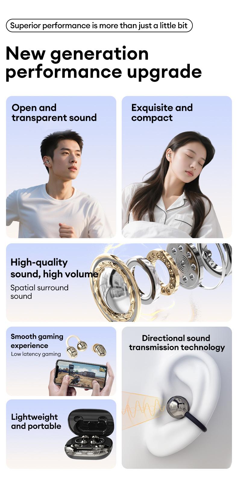 HYUNDAI Power bank & Ear clip type & Sleeping type 3-in-1 wireless Bluetooth headphones,Can charge the phone in reverse,With two pairs of headphones included,Waterproof and sweat-proof, with excellent sound transmission quality,Suitable for couples,sports
