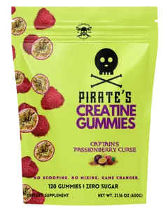 Pirate's Nutrition Captain's PassionBerry Curse Real Creatine Gummies, 21.16 oz, 5g Creatine Monohydrate, Zero Sugar, Vegan, Non-GMO, Passion Fruit & Raspberry Flavor, 120 Gummies