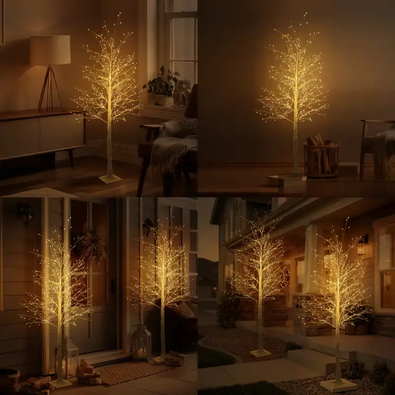 Hoodink 6ft Indoor Lighted Birch Tree - 544 Warm LEDs, Plastic Birch Foliage, Durable Metal Base, Natural Look, Aesthetic Room & House Decor for Christmas, Apartment Accessories, Bedroom Light Accent