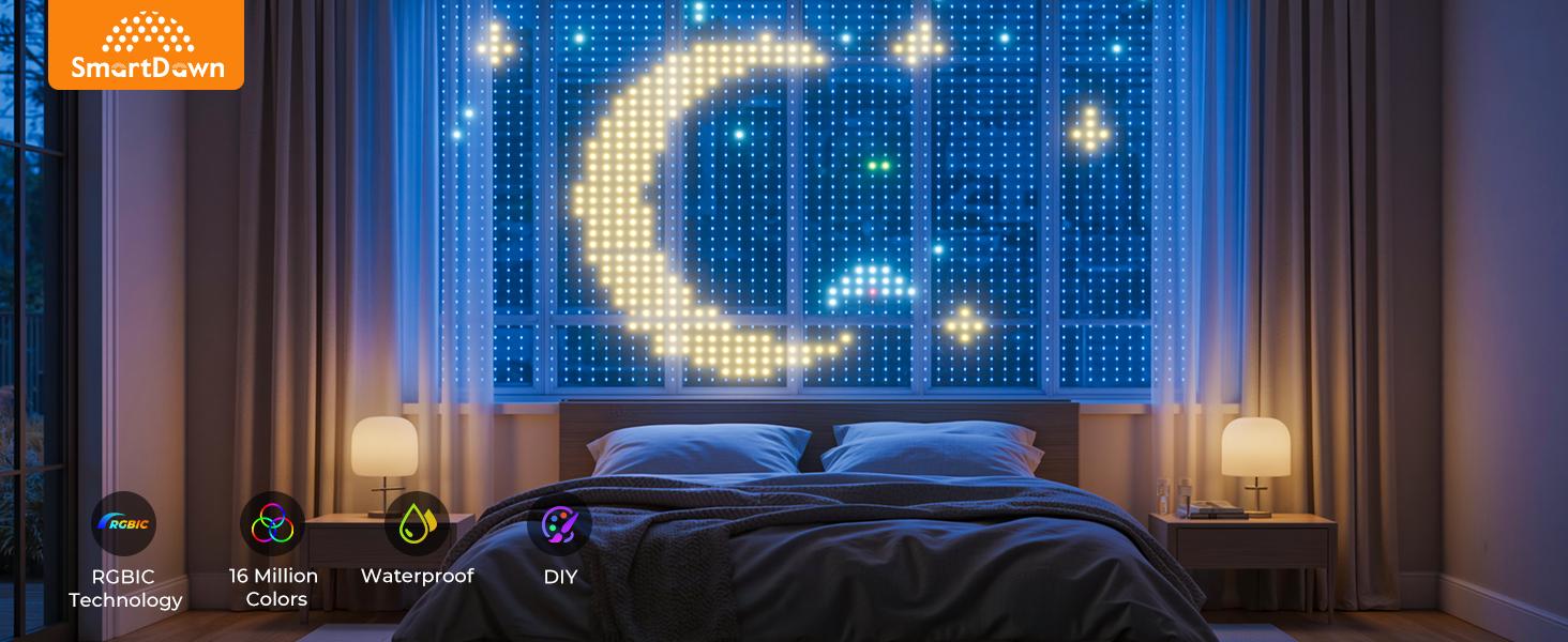 Smart Curtain Lights with DIY GIF, 400 RGBIC LEDs 6.6x6.6ft Color Changing Holiday Wall Lightss with APP, IP65 Waterproof Christmas String Fairy Lightss for Indoor Outdoor Bedroom Window