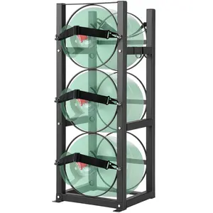 3-Capacity Refrigerant Tank Rack - Fits 30lbs Cylinders, 12.79x12.99x33.07in Gas Cylinder Holder for Freon, Oxygen, Nitrogen & Gases Organiser Steel