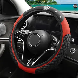 1pc Artificial Diamond Glitter Fashion PU Leather Non-slip No Inner Ring Car Steering Wheel Cover Fit For 37-38CM Steering Wheel Car Accessories
