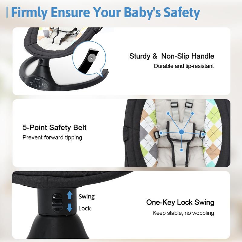 COMOMY Baby Swing for Infants | Hands-Free Baby Soother | 5 Sway Speeds & 10 Songs | Portable Infant Rocker for Newborns 0-6 Months, Electric Bouncer for Babies,Portable Swing for Baby Boy Girl,Remote Control Indoor Baby Rocker,1 Seat Positions, Bluetooth