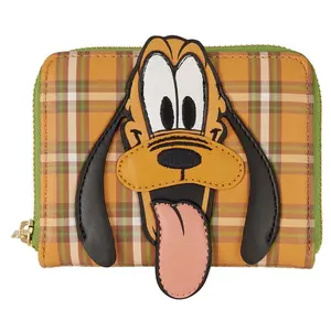 Loungefly Disney Pluto 95th Anniversary Plaid Zip Around Wallet