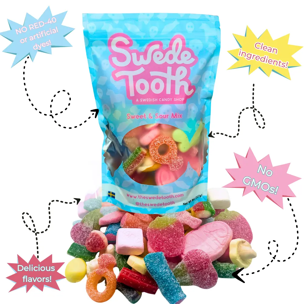Swedish Candy- Sweet & Sour Mix- 1/2lb and 1lb - Bonbon Snack Bites- Swedish Candy Mix