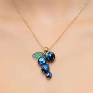 Handmade Beaded Blueberry Jewelry Set with Dangle Drop Earrings and Pendant