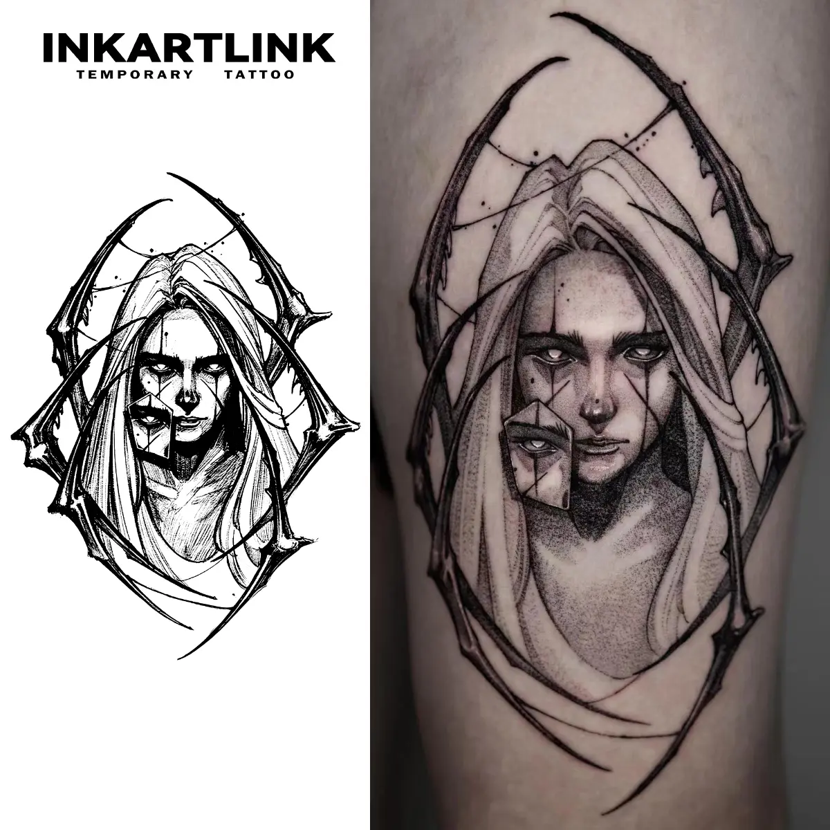 INKARTLINK Tattoo Tech, 2 Sheets Large Semi Permanent Tattoo, Adult Art Design Temporary Tattoos, Lasts 1-2 Weeks, Waterproof, Realistic Look, No Adhesive, No Reflection (Butterfly Chain Design)