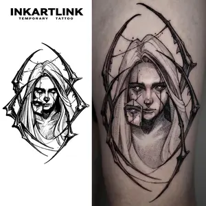 INKARTLINK Tattoo Tech, 2 Sheets Large Semi Permanent Tattoo, Adult Art Design Temporary Tattoos, Lasts 1-2 Weeks, Waterproof, Realistic Look, No Adhesive, No Reflection (Butterfly Chain Design)