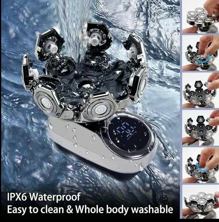8-Head 6-in-1 Electric Shaver with Washable Multifunctional Heads, Smart Digital Display, and Long-Lasting Battery Performance