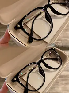 Blue Light Blocking Glasses for Women Men, Oversized Square Fashion Eyeglasses Frame, Retro TR90 Nerd Glasses, Computer Reading Gaming Eyewear, Anti Eye Strain Glare, Lightweight Stylish Spectacle Frames for Prescription Lenses, Black Gold