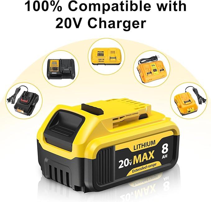 Replacement for Dewalt 20V Max Battery: 8.0Ah Lithium Batteries Compatible with Dewalt Battery DCB208 DCB200 DCB206 DCB205 DCB204 Cordless Power Tools