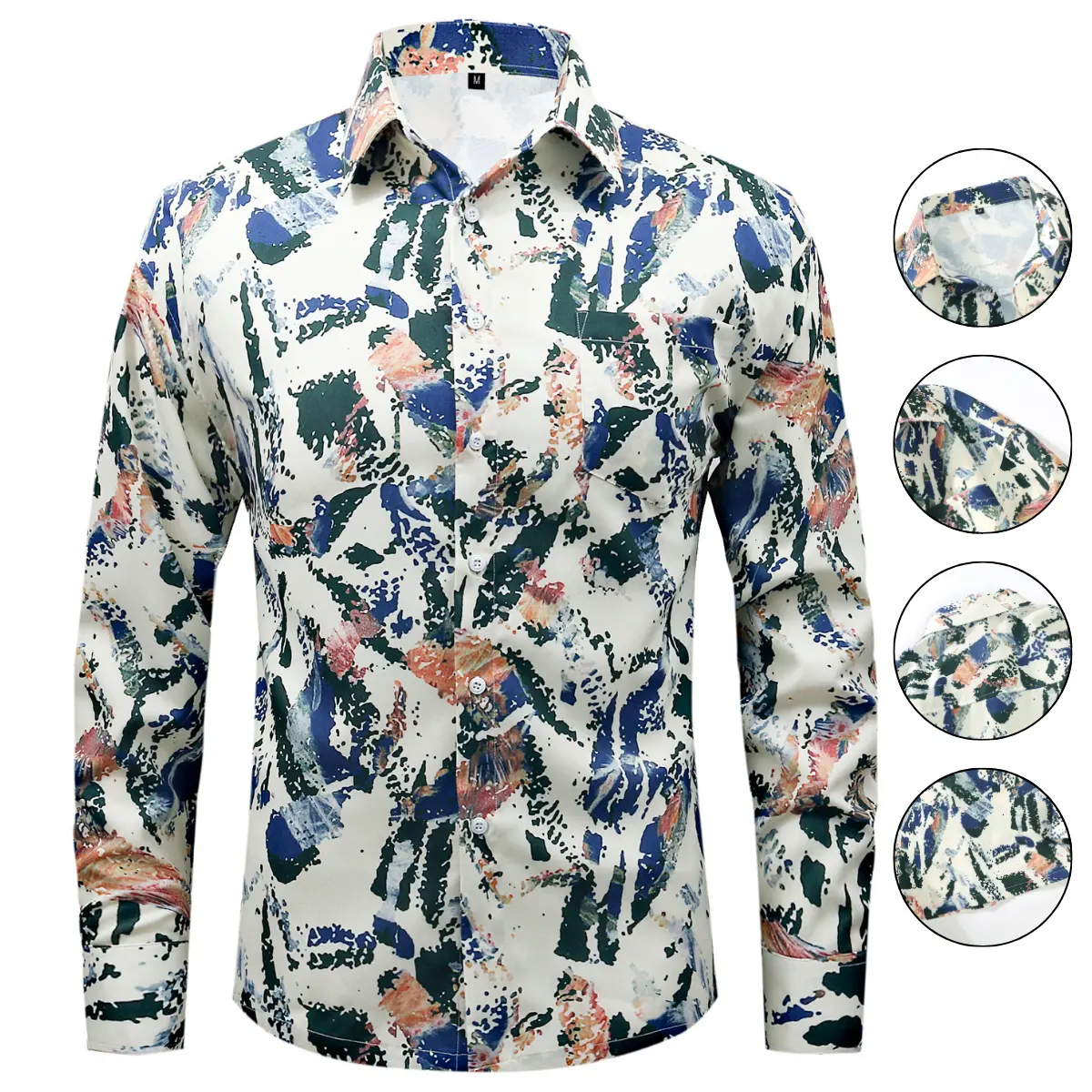 Men's Shirt, Fitted Long Sleeve Button-Up Top with a Bold Abstract Splash Art Print for Casual Events and Outings, Tops, Button Front, Fitted Cut