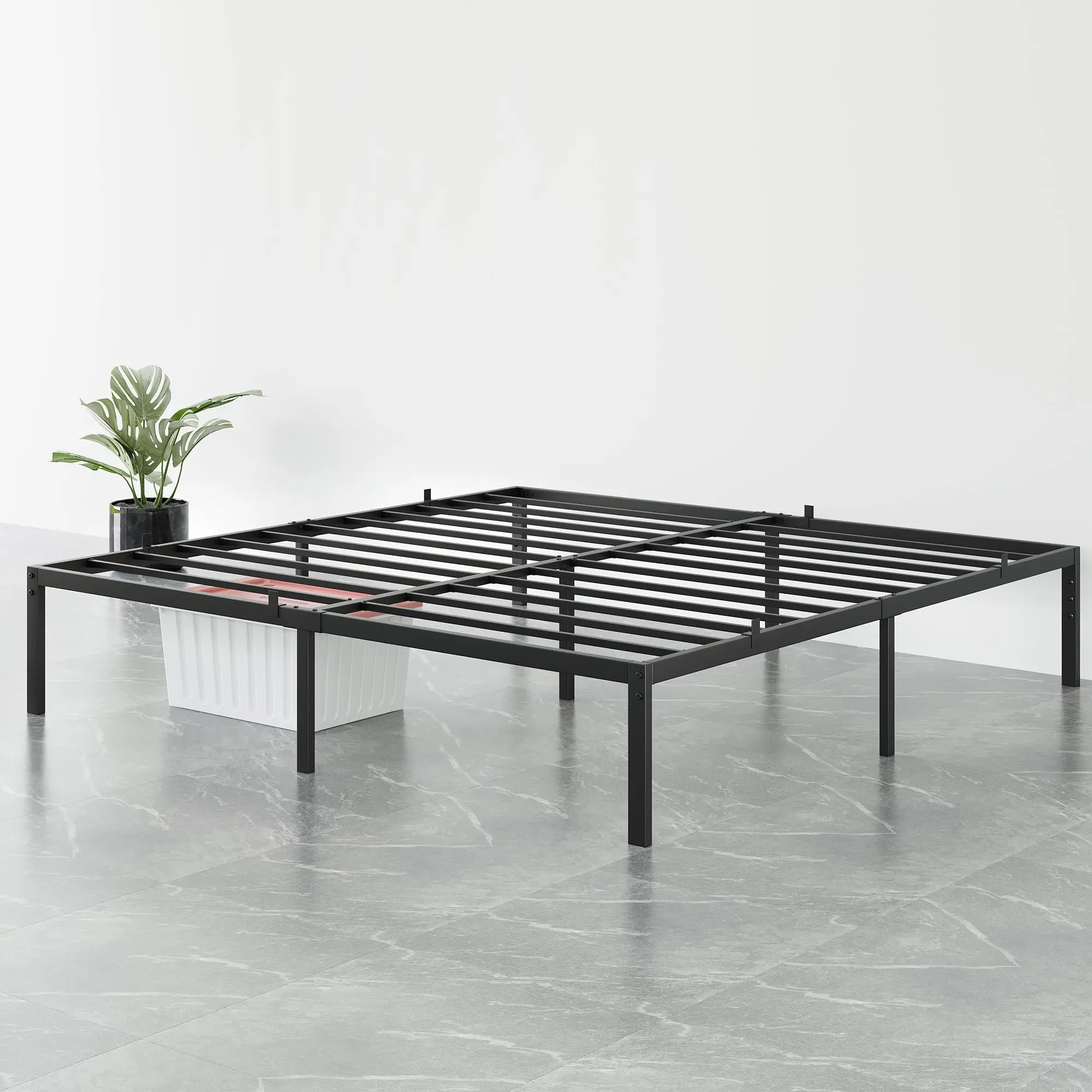 Garvee Versatile Metal Bed Frames with Storage, Easy Assembly, Low Profile, Noise-Free Design, Heavy Duty Steel Slat Support, No Box Spring Needed, Available in Twin, Full, Queen, and California King Sizes