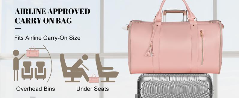 Garment Travel Duffle Bag Large 2-in-1 Convertible Carry-on Luggage for Men & Women with Hanging Suits Dresses & Clothes Shoe Compartment Weekender Tote Combo Duffel Brown Leatherette