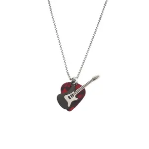 Music Guitar Pick Necklace Guitar Pick Necklace for Men Women Personalized Cool Rock Guitar Pendant Necklace Music Lovers Hip Hop Biker Prom Party Fashion Jewelry