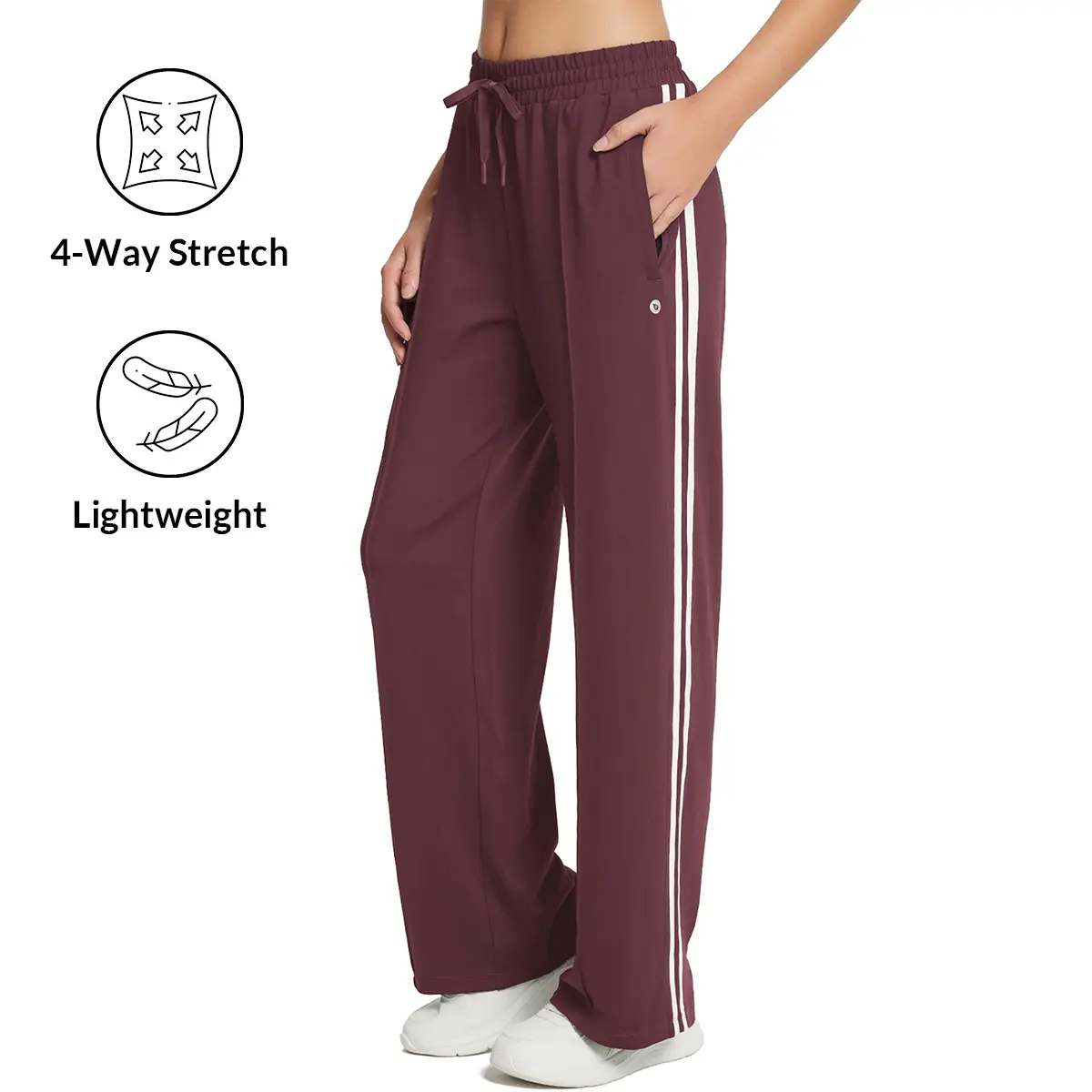 baleaf Women's Casual Wide Leg Tracksuit Pants with Zipper Pockets, Striped Quick Dry Sportswear for Gym & Lounge