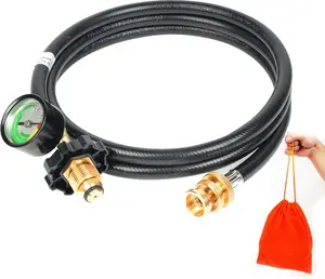 B BRAZIFY  6 FT Propane Adapter Hose with Pressure Gauge – 1LB to 20LB Tank Converter for Grills, Burners, and Heaters