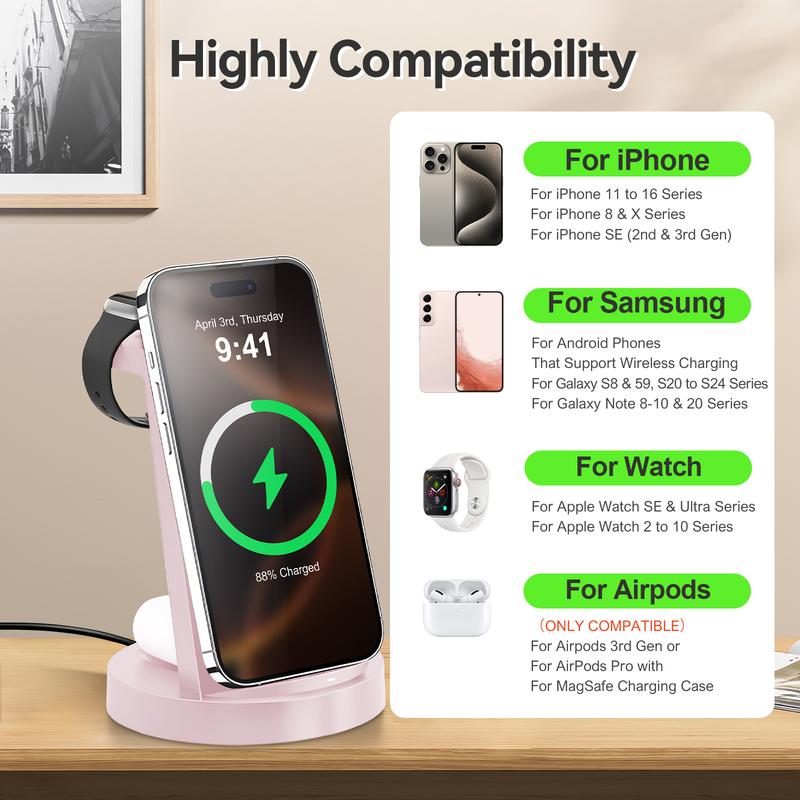 Premium Wireless Charger Stand with Case-On Charging & Sleep-Friendly Mode for iPhone, Samsung, Apple Watch & AirPods — Includes Power Adapter Premium Wireless Charger Stand with Case-On Charging & Sleep-Friendly Mode for iPhone, Samsung, Apple Watch & AirPods — Includes Power Adapter
