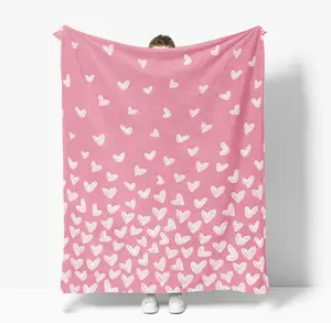 ‌Valentine’s Day Fleece Throw Blanket – Soft Cozy Pink Heart Design, Machine Washable, 50x60 Inches, Perfect Gift for Her, Kids & Couples
