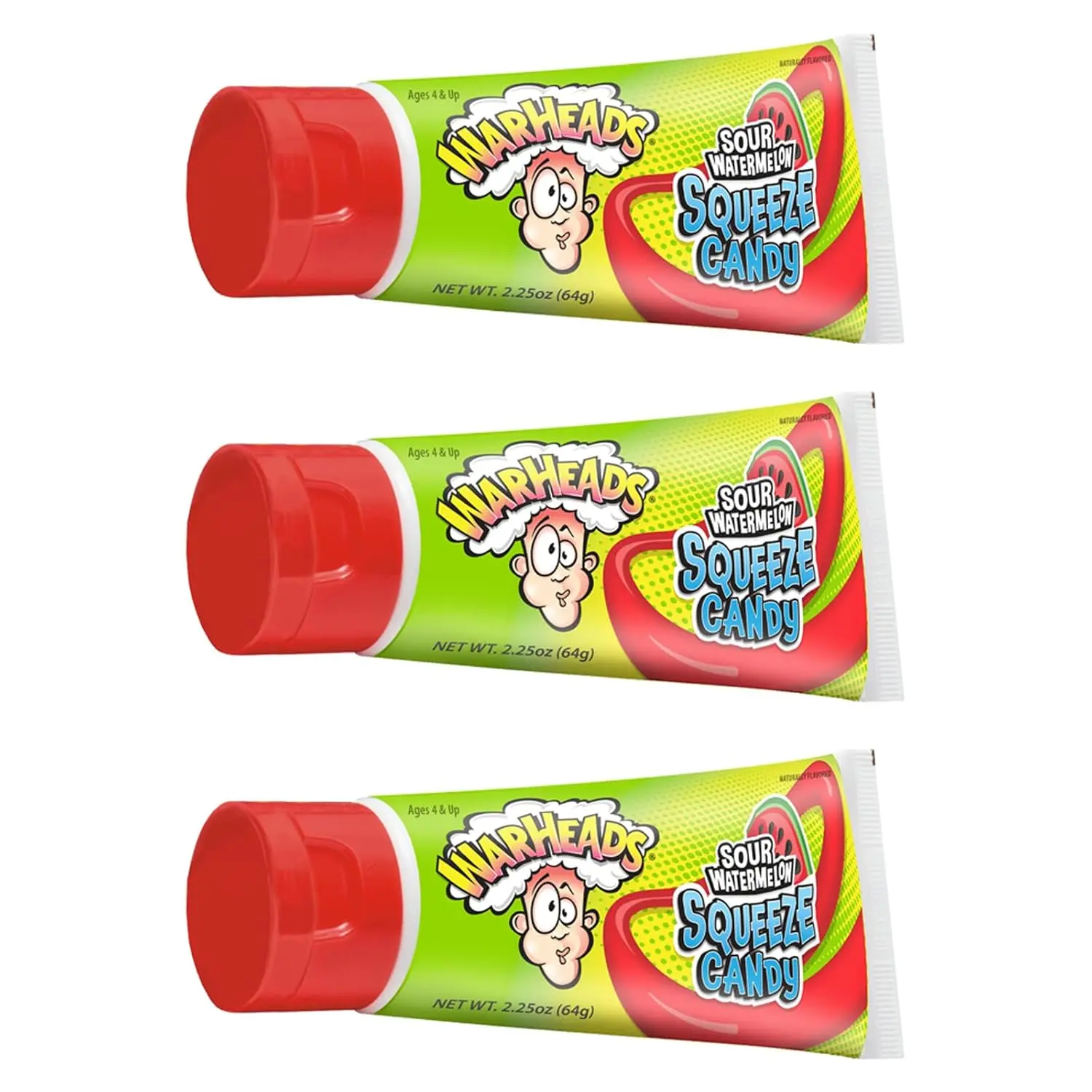WARHEADS Sour Watermelon Squeeze Candy - Mouth-puckering Liquid Gel Candy - 2.25 oz. Tubes - 3 Pack