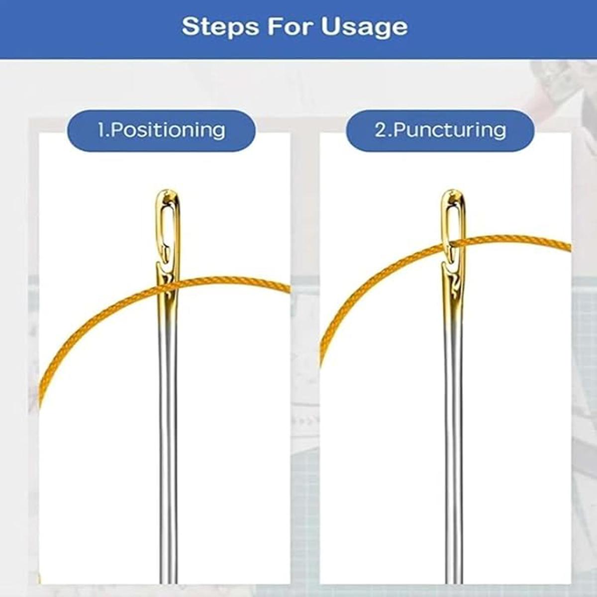 30Pcs Self Threading Sewing Needles Sets Large Gauge Needle Hand Sewing Needle Embroidery Needles with Wooden Case for Knitting Mending DIY Handsewing Art Crafts