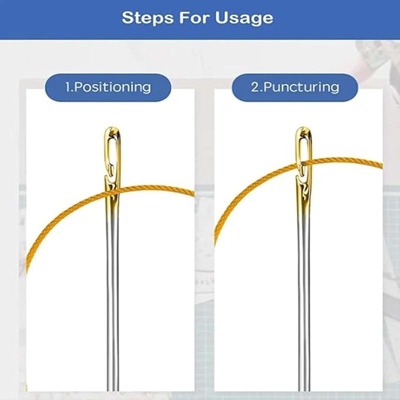 30Pcs Self Threading Sewing Needles Sets Large Gauge Needle Hand Sewing Needle Embroidery Needles with Wooden Case for Knitting Mending DIY Handsewing Art Crafts