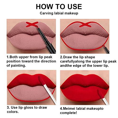 evpct 3Pcs Ruby Bright Dark Deep Red Lip Stain Lipstick with Lip Liner, Burgundy Red Matte Lip Liner and Lipstick Set for Women Long Lasting Waterproof 24, 24 Hours Lip Sitck Paint