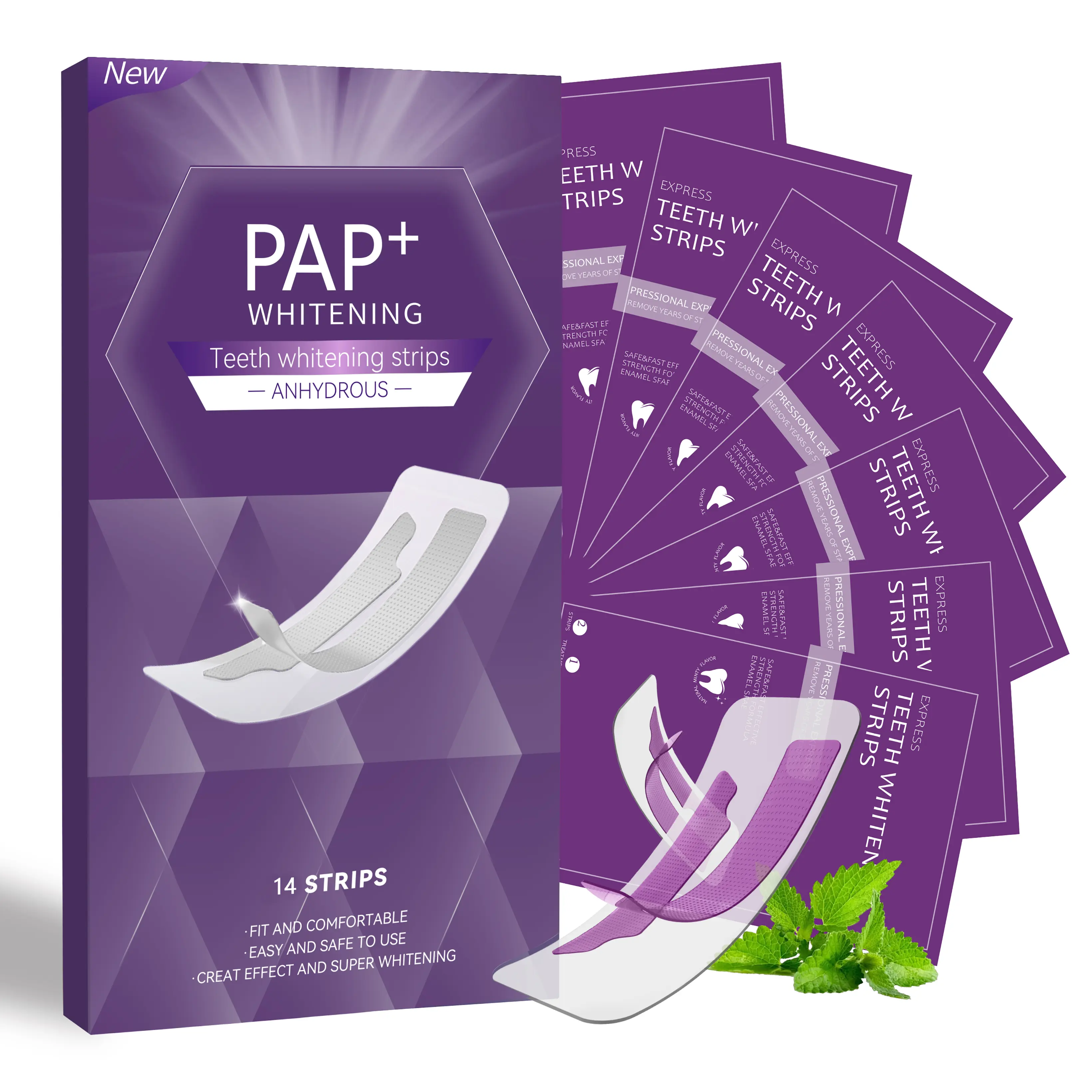 Purple Teeth Whitening Strips, Peroxide-Free Purple Whitening Strips for Sensitive Teeth, 14 Strips 7 Whitening Sessions, 30-Minute Smile Care,  non-sensitive