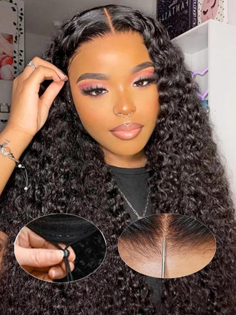 【13x6 Glueless Wig】Bling Hair Pre-Cut Lace Glueless Human Hair Wigs Pre Plucked 180 Density Brazilian Body Wave Deep Wave Wig With Invisi Drawstring for Black Women Glueless Curly Lace Frontal Wig Natural Color