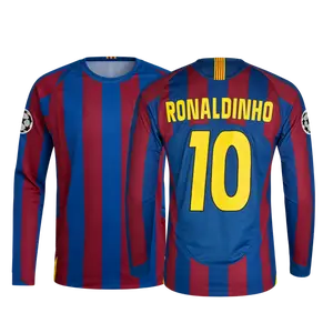 Ronaldinho 2005 06 Home Blue No.10 Retro Long Sleeves soccer jerseys