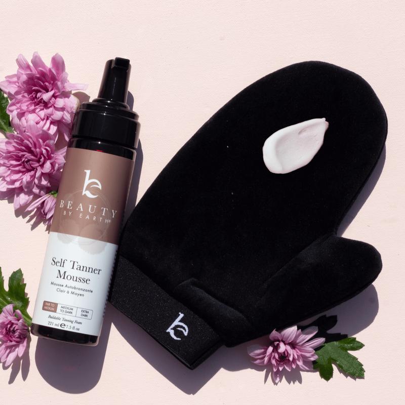 [BEAUTY BY EARTH] Self Tanner Mousse Kit - Flawless Smooth Sunless Tanning Safe Made in USA with 3 Piece Applicator Kit for Streak Free Even Application