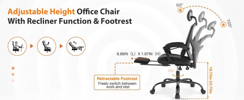 Ergonomic Office High Back Computer Chair, Reclining Office Chair with Foot Rest