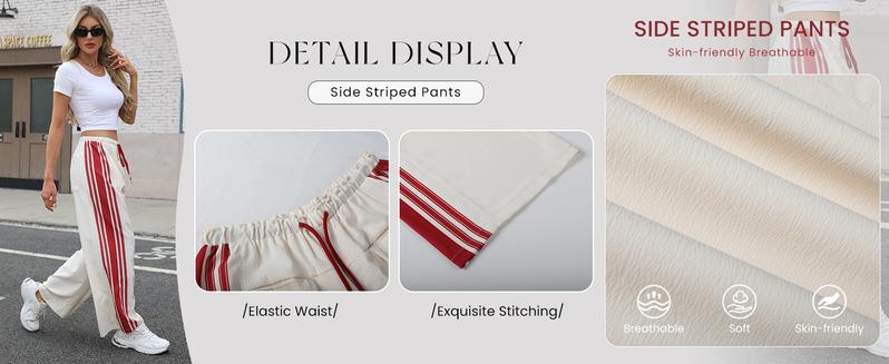 Tanming Womenswear Streetwear Stripe Straight Cut Barrel Leg Parachute Cargo Pants Y2K Elasticated Waistband Soft Wide Leg Pants with Pockets Casual Sweatpants for Hyrox