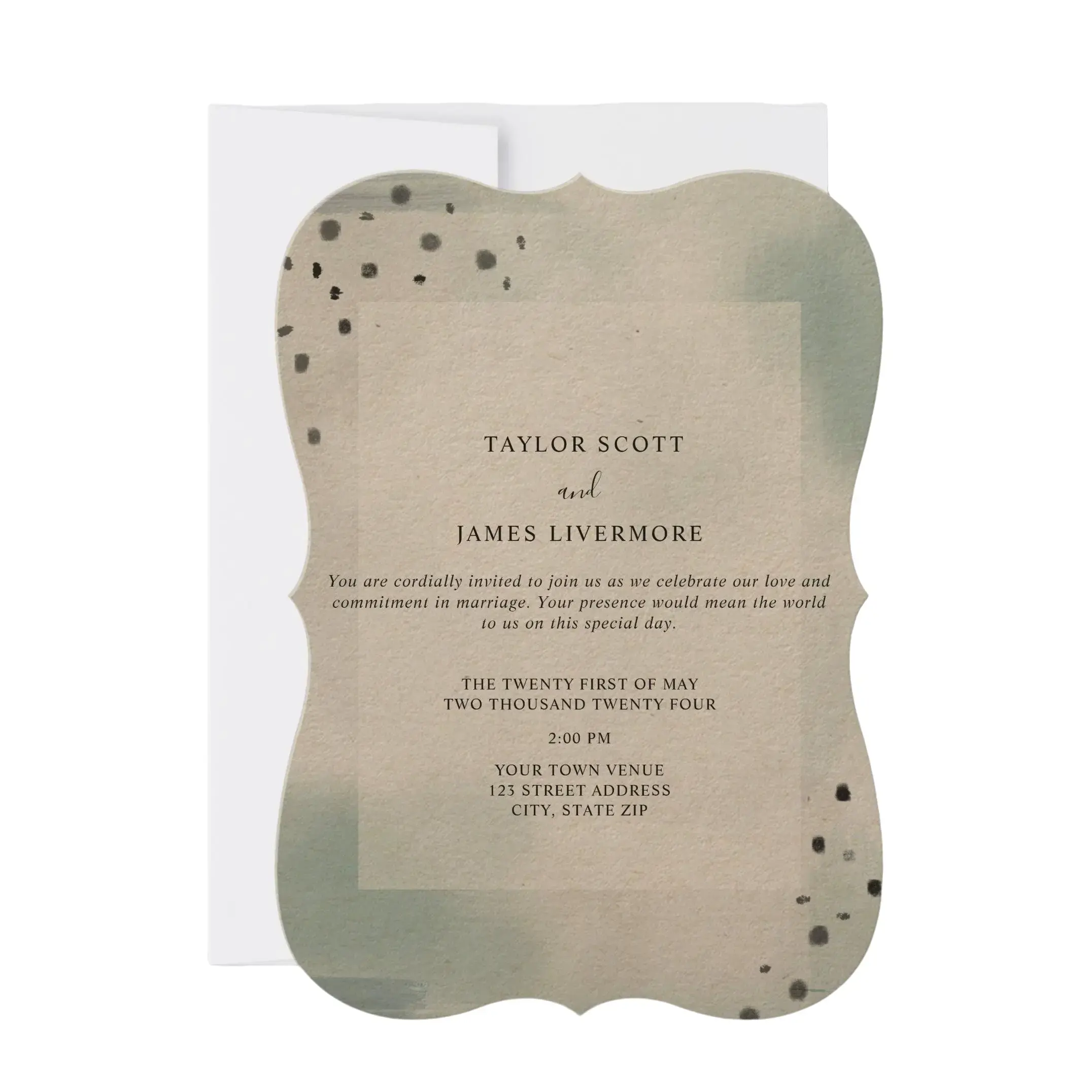 Abstract Brushstrokes Blue Wedding Invitation Set, Modern Invite, Artistic Wedding Cards, Customizable, Stylish