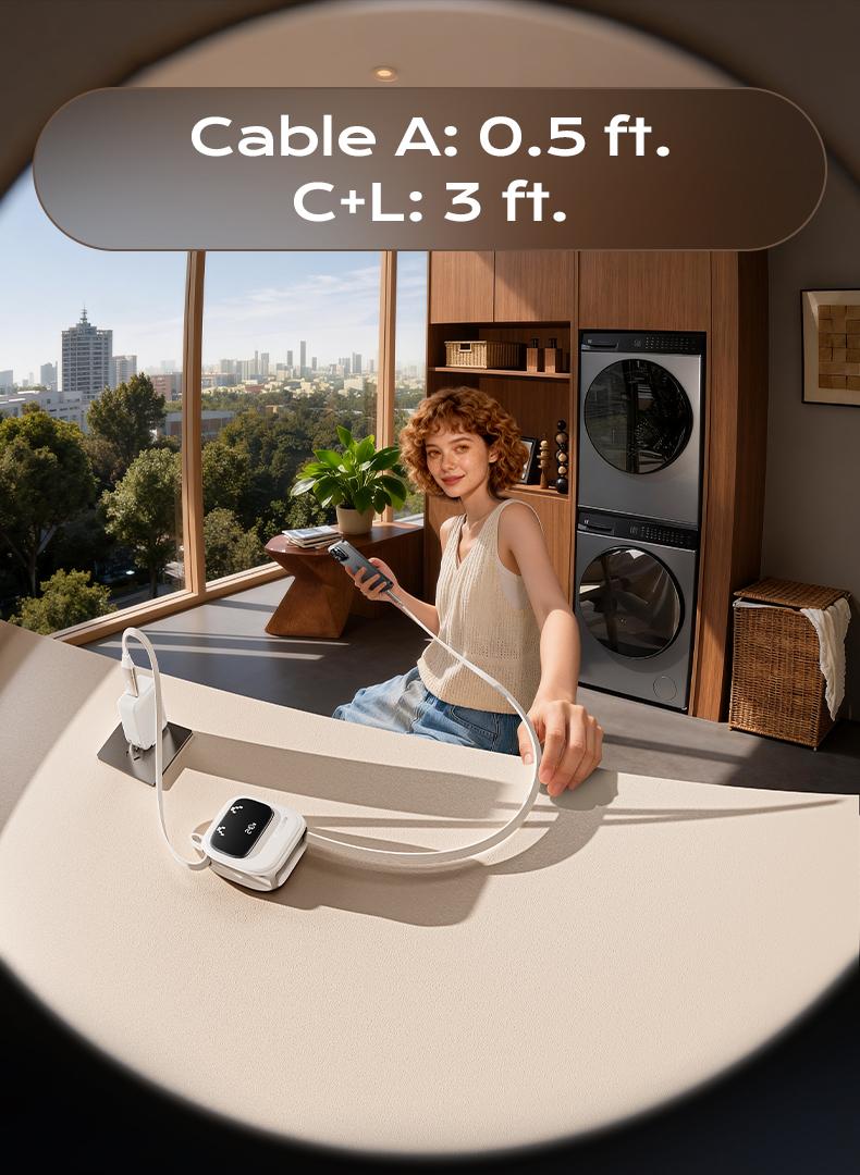 MAGIC JOHN 4-in-1 Retractable USB Charging Cable – 240W Fast Charging & Data Sync | Compatible with iPhone & Android | Retractable CarPlay Cable