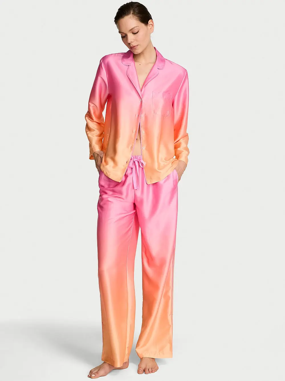 Victoria's Secret Satin Pajama Set, Long Sleeve Button Down Shirt & Pants, Sleepwear for Women (XS-XXL)