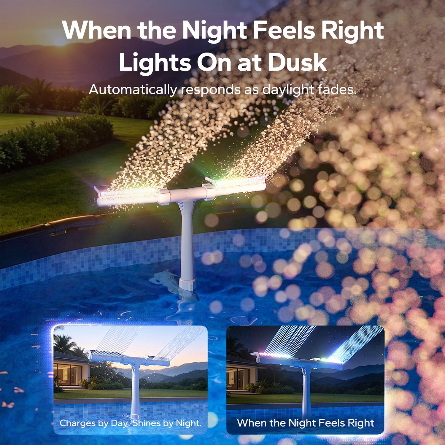 Solar Pool Fountain with Lights - Above/Inground Pool Fountain Lights with Remote Control, Adjustable Sprinkler Fountain with Dual Spray Heads, Auto Light Sensing, Pool Outdoor Water
