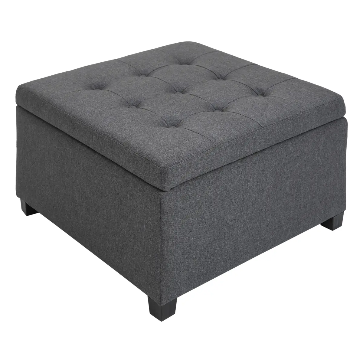 Vintage Space-Saving Plastic Button-Tufted Storage Ottoman - 27.5" W x 27.5" D x 17.25" H, 44lbs, Flip-Top Seat Lid with Metal Hinge, Stable Eucalyptus Wood Frame, Large Cabinet for Living Room, Under Window, Under The Window