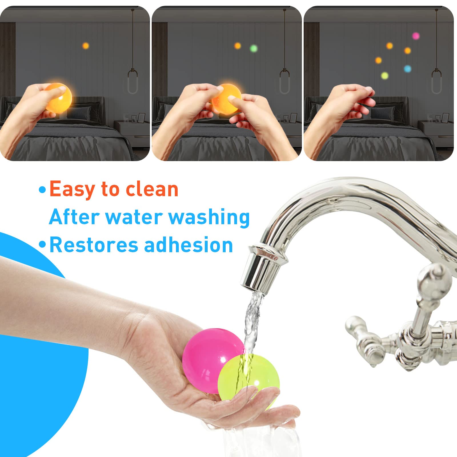 6 Pcs Glow In The Dark Party Ball, Stress Relief Round Self-adhesive Luminous Decoration Ball, Decoration Supplies for Party