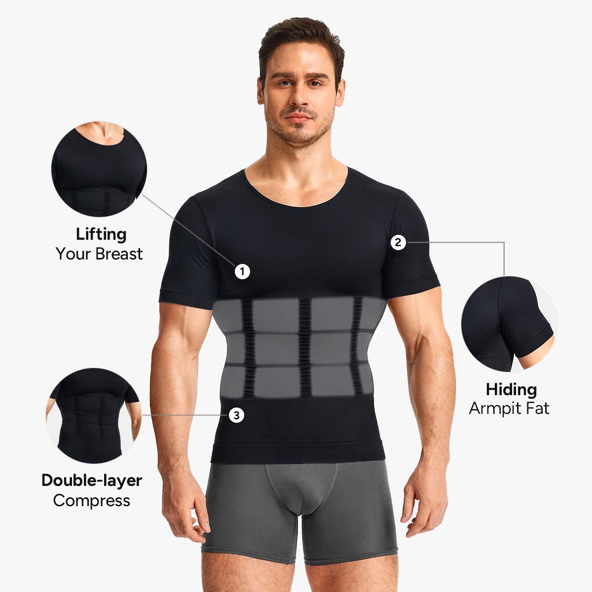 Nebility Mens Core Compression Shirt - Abdominal Sculpting Shapewear to Define Abs & Boost Confidence, Breathable, Quick-Dry Workout Shirts for Men Menswear Gym Tops
