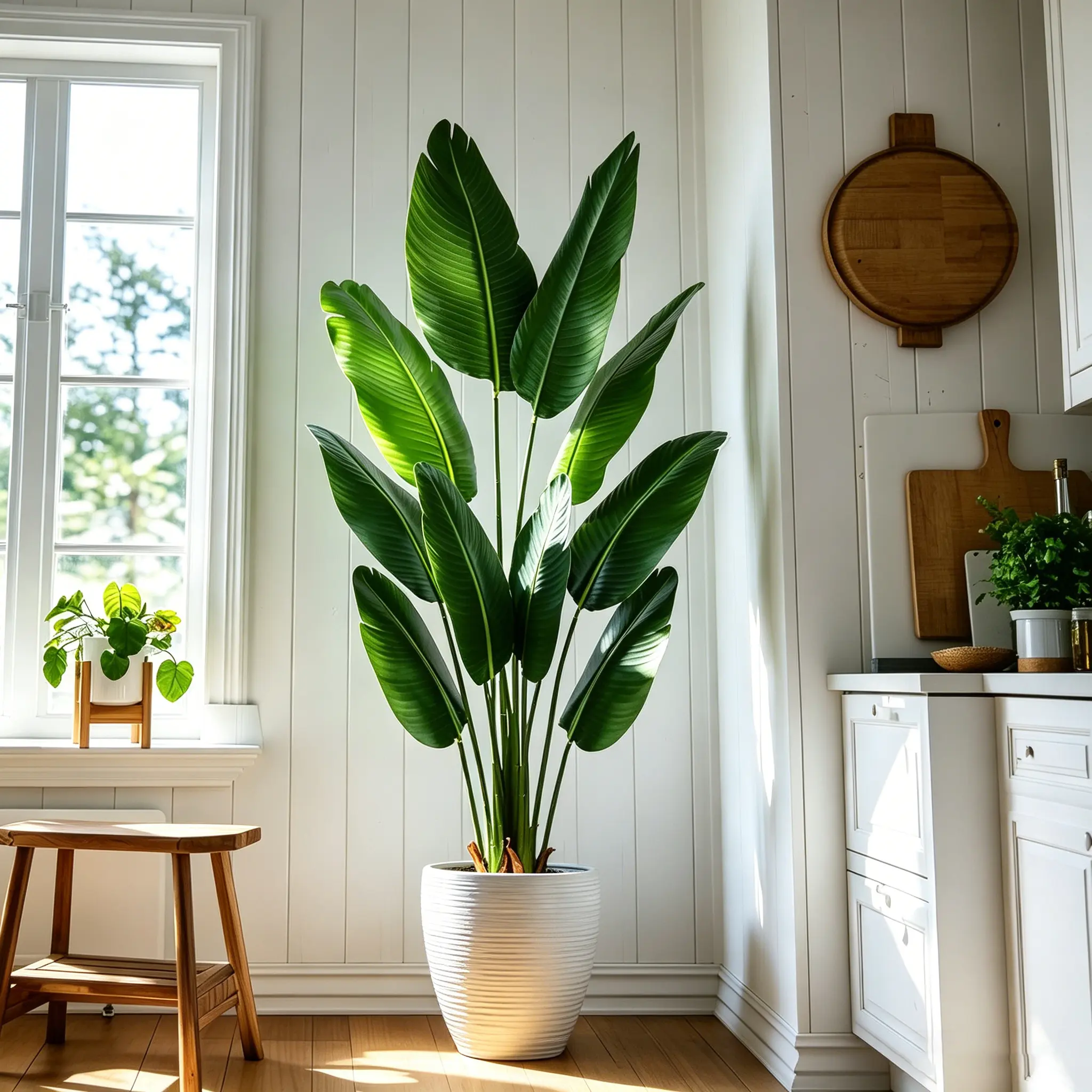 DLDA 5FT-6FT (60in-72in) Artificial Bird of Paradise Tree, Lifelike Plastic Faux Tropical Plant with Natural Leaves, UV-Resistant Fake Potted Tree in Round Black Basin, Low-Maintenance Industrial Household Centerpiece for Living Room, Office Decor, Living