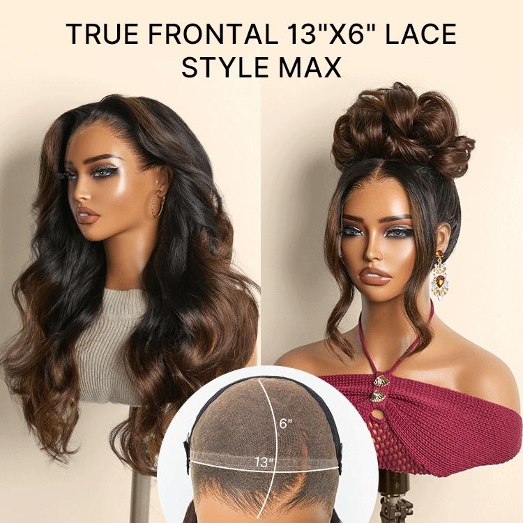 LUVME NatureMAX™ 200% Density Ombre Brown Loose Wave Glueless 13x6 HD Lace Front Wig Human Hair Pre-Cut Lace Flexi-Fit Drawstring Cap